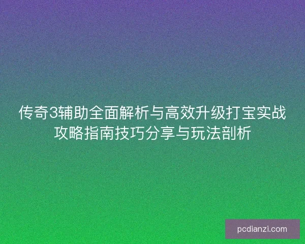 传奇3辅助全面解析与高效升级打宝实战攻略指南技巧分享与玩法剖析